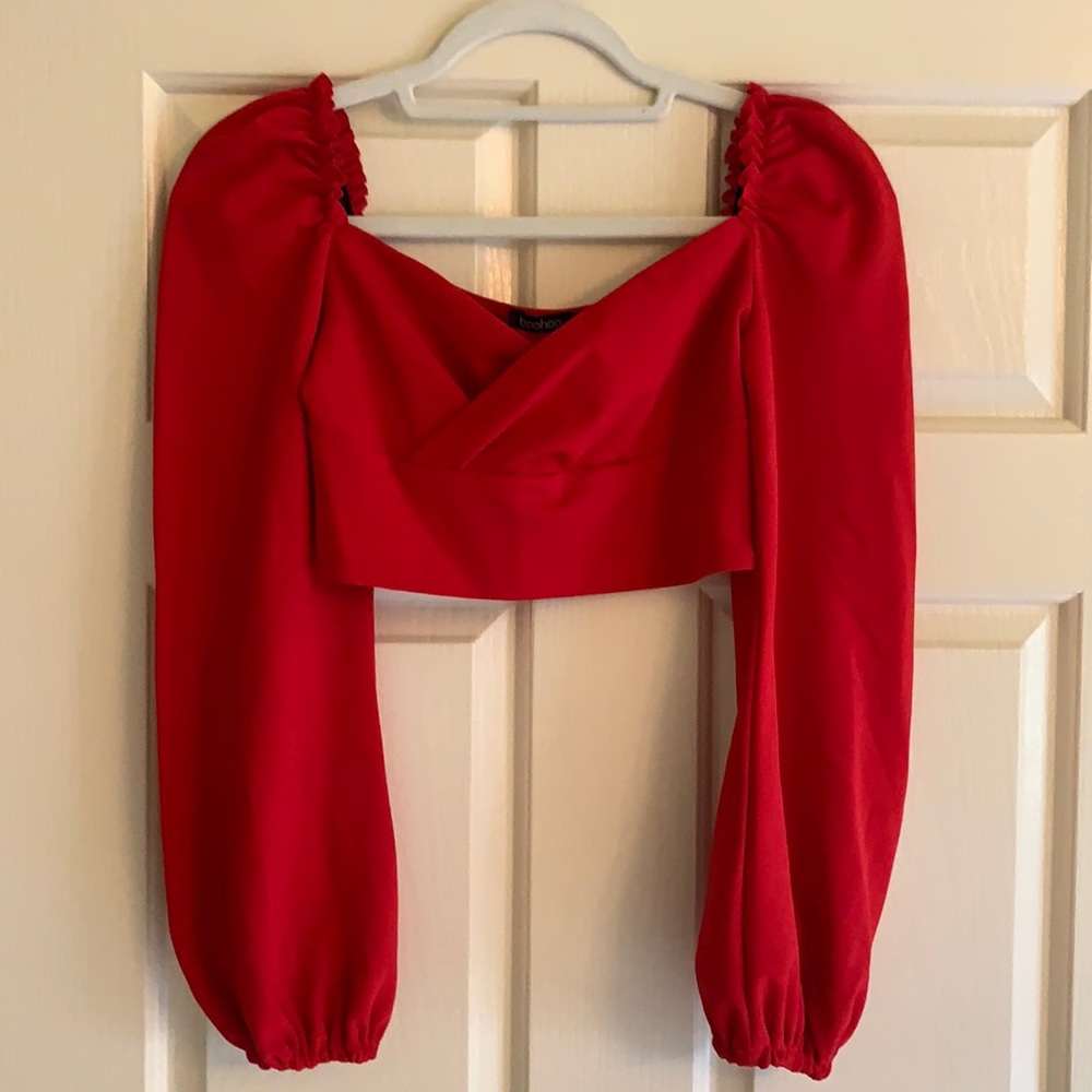 Red crop topped blouse from Boohoo in size US 4